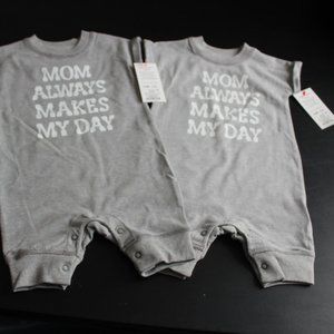 Twins 2 x Baby Romper Size 3-6 Months Mom Always Makes My Day - NWT